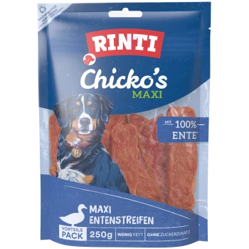 RINTI Chicko's MAXI Hundesnack-Beutel – Maxi-Entenstreifen 250g, 100% Ente, Hundillustration