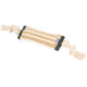 Jouet à mâcher pour chien avec centre tissé beige et blanc et extrémités en corde de coton nouée, étiqueté « Anione ».
