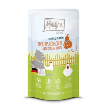 Nassfutter Katze Adult, Quetschie Chicks & Friends, Huhn und Birne 12x125 g