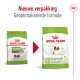Nieuwe verpakking voor Royal Canin X-Small Ageing 12+, met een vergelijking van het oude en nieuwe ontwerp naast elkaar.
