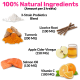 100% Natural Ingredients for pet treats: probiotics, turmeric 200mg, licorice root 100mg, apple cider vinegar 150mg, salmon oil 130mg, vitamin C 100mg.