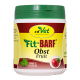 Behälter von cdVet Fit-BARF Obst Frucht, ein 100% natürliches Haustier-Nahrungsergänzungsmittel, mit einem Apfelgrafik und grünem Deckel.