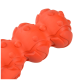 Bright orange rubber dog toy with a textured surface featuring bumps and ridges, designed for chewing and play.