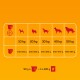 Hunde-Fütterungsleitfaden-Diagramm, das empfohlene Tagesmengen in Gramm für verschiedene Hundew weights (10-50 kg) auf einem orangefarbenen Hintergrund zeigt.
