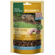 Real Nature Wilderness Pure Duck Hundesnackverpackung mit einem Wolf im Hintergrund; 90% Ente, 10% Früchte, 0% Getreide.