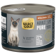 Puszka karmy Select Gold Adult Pure Wild Boar Grain-Free Cat Food Pâté 200g z wizerunkiem kota syjamskiego i napisem 72% dzikiego dzika.