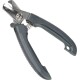 Gray pet nail clippers with a spring mechanism and textured grip for easy handling.