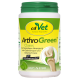 Behälter von cdVet ArthroGreen Classic, ein natürliches Ergänzungsmittel für die Gelenkgesundheit, mit einem grünen Deckel und einer Abbildung eines Kniegelenks.