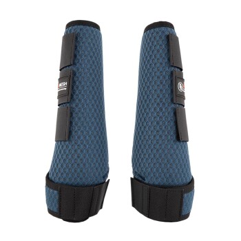 Blaue Netz-Haustierbeinschützer mit verstellbaren Riemen, entworfen für Komfort und Schutz.