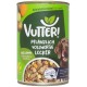 Dose Hundefutter 'Vutter!' mit grünem Design, mit Gemüse und dem Text 'Pflanzlich vollwertig lecker' für vegane Zutaten.