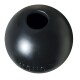 Schwarzes KONG-Hundespielzeug in Form eines Balls mit einem Loch oben, entworfen für interaktives Spielen und Leckerli-Ausgabe.