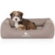 Orthopädisches Wasserabweisendes Hundebett Leon aus Velours mit Handwebcharakter beige/ grau M-L