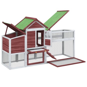 Holzhaustierhaus mit einem grünen schrägen Dach, mehreren Ebenen, Netzseiten und einer Rampe, entworfen für kleine Tiere.