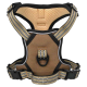 Hundegeschirr in Beige und Schwarz mit reflektierenden Riemen, mit einem gepolsterten Design und verstellbaren Schnallen für Komfort und Sicherheit.