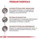 Bild zeigt Produktvorteile für Haustierfutter auf Deutsch: Unterstützung der Verdauung, optimales Wachstum und Unterstützung des Mikrobioms, mit Symbolen und Text.
