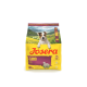 Gelber Josera Lamm-Hundefuttersack mit einem hervorlugenden Welpen, Schafillustration und sichtbarem Text "Lamb", "Adult Mini", "100%"