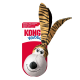 KONG Wubba plüschiges Hundespielzeug mit Tigerstreifen, langen Ohren und einem lächelnden weißen Kugelgesicht auf roter Verpackung.