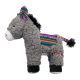 Jouet pour chien en peluche sherpa gris en forme d'âne avec selle tissée colorée, oreilles et queue, écusson « KONG ».