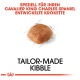 Kibble-Stück mit Designskizzen und Text: "SPEZIELL FÜR IHREN CAVALIER KING CHARLES SPANIEL" und "TAILOR-MADE KIBBLE."