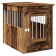 Holz-Haustierbox mit Metallstäben an Seiten und Vordertür, mit Riegel und rustikalem Finish.
