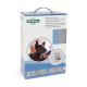 Staywell Huisdierdeur verpakking met een kleine hond die naar buiten kijkt, met productdetails in meerdere talen en een duidelijke deurillustratie.