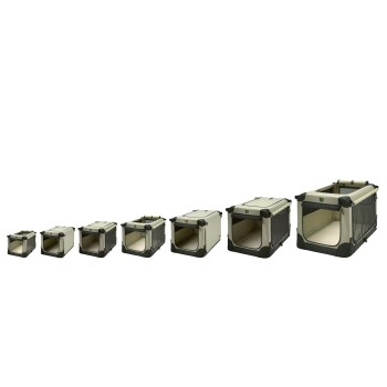 Nahaufnahme eines strukturierten schwarzen Haustierträgers mit einem weißen Streifen und Reißverschluss, der das strapazierfähige Stoffdesign zeigt.