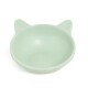 Hellgrüne keramische Haustierschüssel mit Katzenohr-Design, mit glattem Inneren und abgerundeten Kanten.