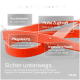 Orangefarbener Hundeleine mit Wassertropfen, die "Gute Sichtbarkeit", "Hohe Zugkraft" und "Einfach zu reinigen" hervorhebt. Slogan: "Mehr Sicherheit unterwegs."