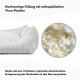 Orthopädisches Hundebett mit hochwertiger Viskoflockenfüllung, die Gelenkschutz und Muskelentspannung fördert, mit beschreibendem Text.