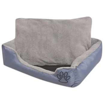 Hundebett mit gepolstertem Kissen Grau 80 cm, 80 cm, 21 cm Ein gemütliches Haustierbett mit einem weichen grauen Fleece-Innenraum und einem blauen Außenbereich, das ein Pfotenabdruckdesign an der Seite aufweist.
