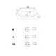 Diagramm eines Haustierbettes mit den Dimensionen A, B, C, D und E, das die Größen M, L und XL mit spezifischen Messungen in Zentimetern zeigt.