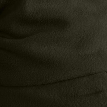 Eine Nahaufnahme von weichem, dunkelgrünem Fleece-Stoff, der seine glatte Textur und Wärme zeigt, ideal für Haustierbettwäsche oder Bekleidung.