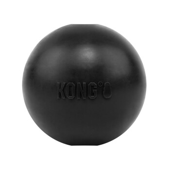 Schwarzer KONG-Gummiball für Hunde mit eingeprägtem 'KONG'-Logo.