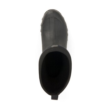 Schwarze Gummistiefel für Haustiere aus der Vogelperspektive, mit einer strukturierten Oberfläche und einem weichen Innenfutter.