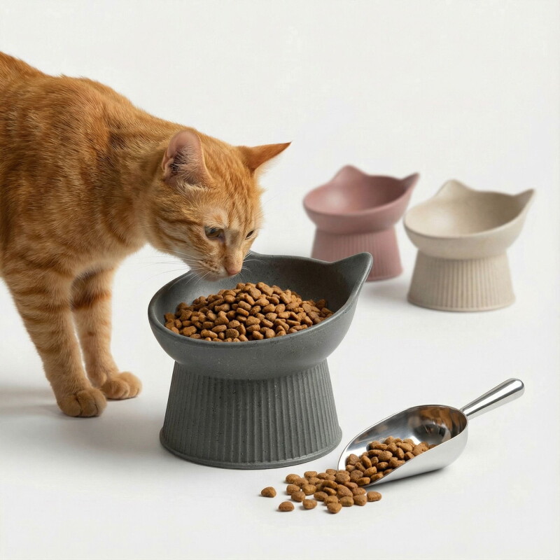 PIUPET Erhöhter Katzennapf grau