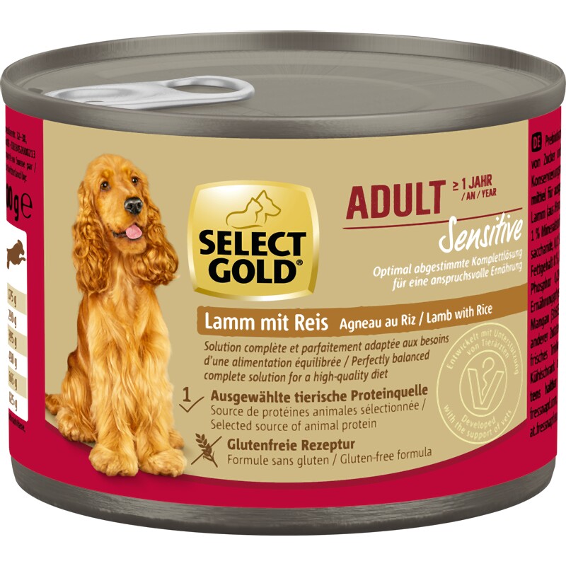 SELECT GOLD Natvoer Hond Sensitive Adult Lam met rijst 6x200 g