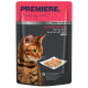 Katze Futterbeutel mit einer Bengal-Katze, beschriftet mit "PREMIERE. Ich liebe meine Katze" mit "Thunfisch mit Surimi" in Gelee.