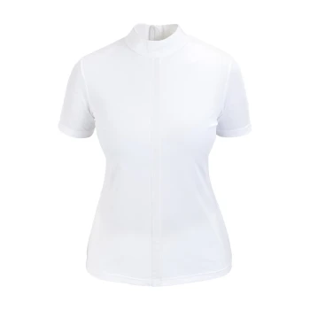 Weißes Kurzarm-Haustierhemd mit hohem Kragen und Reißverschluss, entworfen für Komfort und Stil.