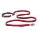 Rote und lila elastische Hundeleine mit gepolstertem Griff und einem Metallclip, mit dem "Ruffwear"-Logo.