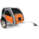 Tieranhänger in Orange und Grau mit Netzfenstern, entworfen für den Transport von Haustieren, mit einem stabilen Rahmen und Anhängerkupplung.