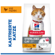 Hill's Science Plan sterilisiertes Erwachsenen-Katzenfutter (1–6) Hühnerrezeptur mit Bild einer roten Katze und 3 wichtigen Vorteilen.