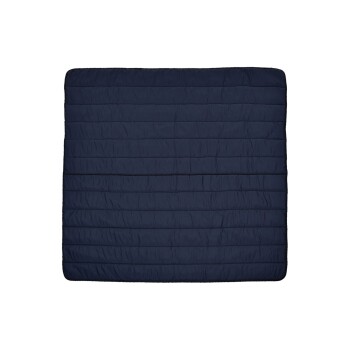 Navy-blaues Hundebett mit einem gesteppten Design, das horizontale Nähte für zusätzlichen Komfort und Stil aufweist.