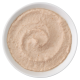 Close-up of a white bowl filled with creamy beige pet food puree.