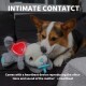 Corgi schmiegt sich an ein Plüschlamm mit Schnuller und leuchtendem Herz-Heartbeat-Gerät; Text: 'INTIMATE CONTACT' und Beschreibung