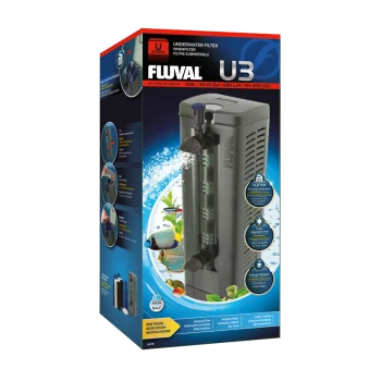 Fluval U3 Unterwasserfilterverpackung, mit einem tauchfähigen Filter mit Klappdeckel, geeignet für Tanks bis zu 150L, 600 L/H Durchflussrate.