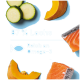 Scheiben von Zucchini, Kürbis und Lachs mit dem Text „87% Lachs, Reich an Omega-3“ auf blauem Hintergrund.