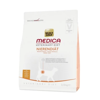 Select Gold Medica Veterinary Diet Nierendiät dog food bag, 2.5 kg, labeled as a renal diet with low phosphorus for kidney support.