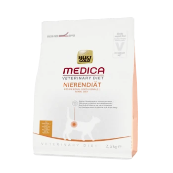 Select Gold Medica Veterinary Diet Nierendiät dog food bag, 2.5 kg, labeled as a renal diet with low phosphorus for kidney support.