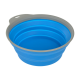 Collapsible blue pet bowl with a gray rim, designed for easy storage and portability.