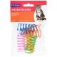 Colorful spring toys for cats in a clear package, featuring a tab with a cat image and text in multiple languages.